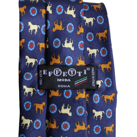 EFFESTI MODA Tie 100% Silk, Equestrian - Cognac, Light Blue, Burgundy & Navy - Picture 6 of 9